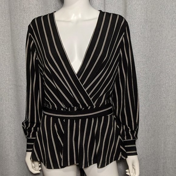 H&M Tops - (3/$27) H&M Womens Belted Black White Striped Top